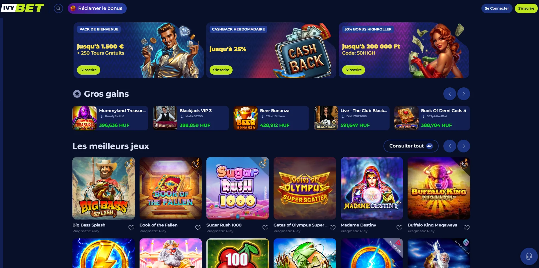 Aperçu des jeux et tables chez IvyBet Casino